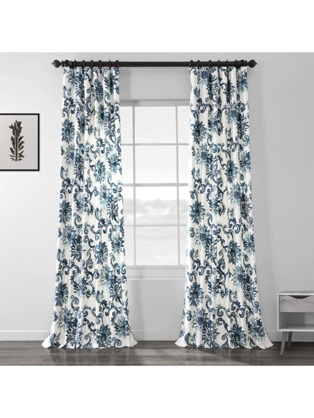 Floral Room Darkening Curtains 96" Long Cotton Panel for Bedroom & Living Room